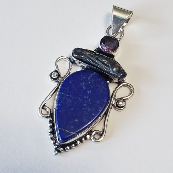 Silver S925 with Natural stone and Natural pearl Pendant - Picture 3 of 6